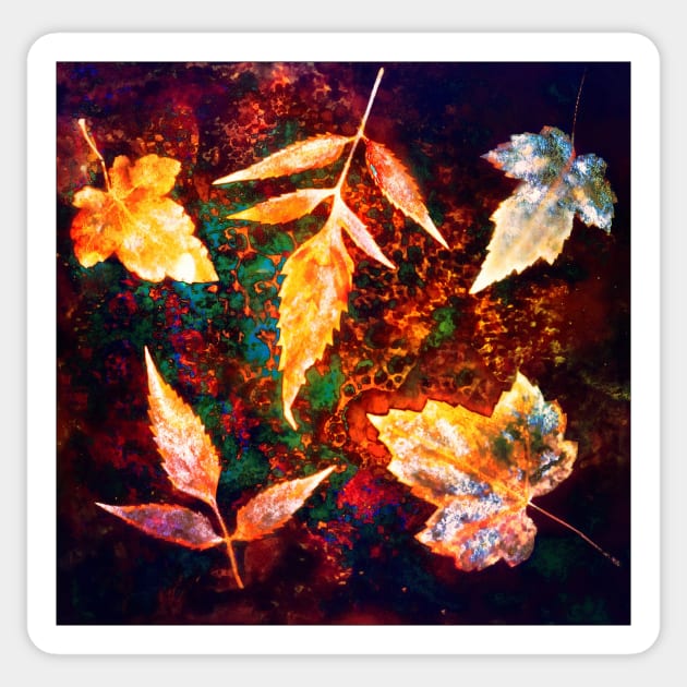 Botanical autumn leaves on the rust background Sticker by redwitchart